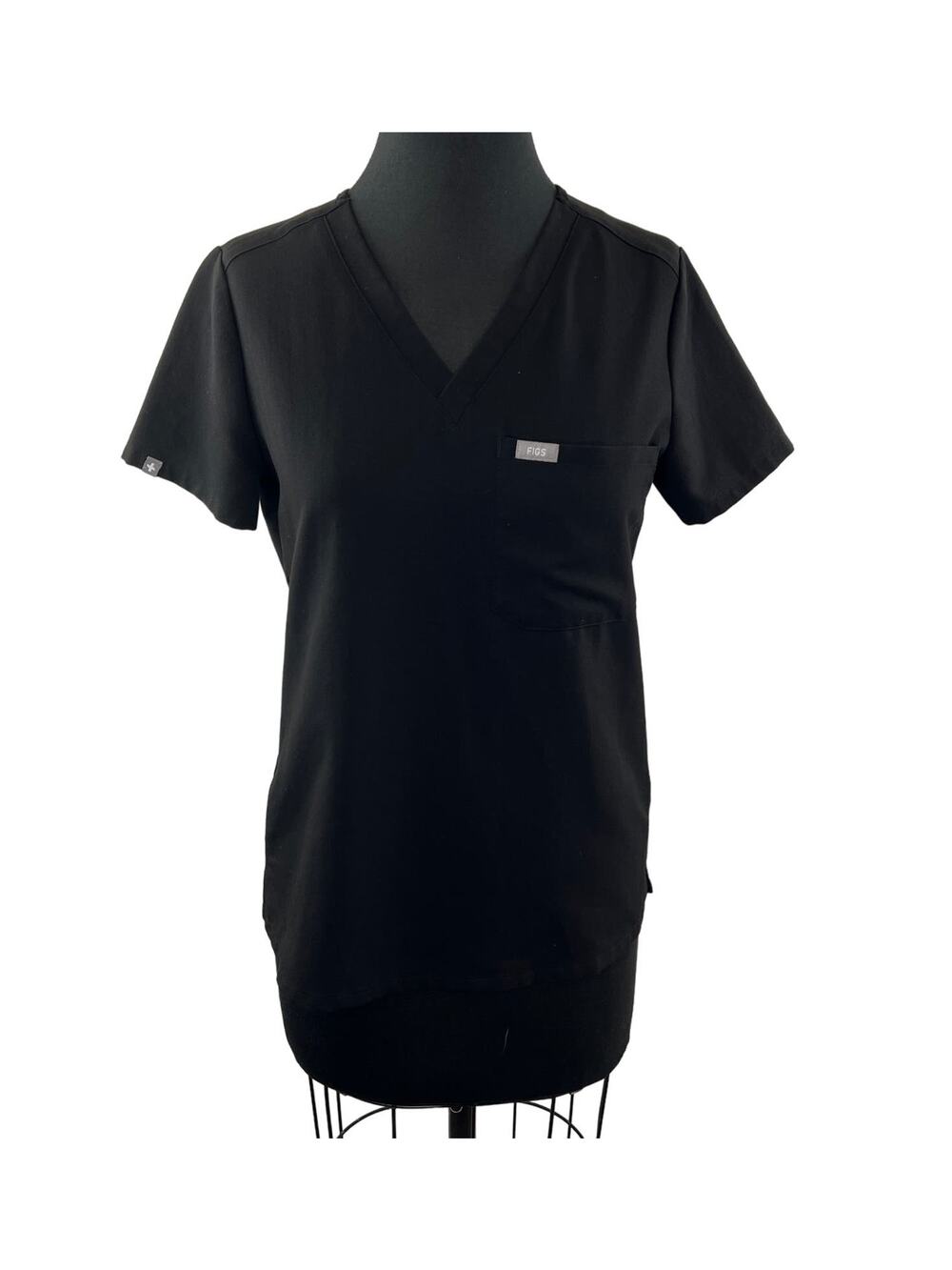 FIGS Catarina One Pocket Scrub Top Black V-Neck Short Sleeve Workwear Size XS